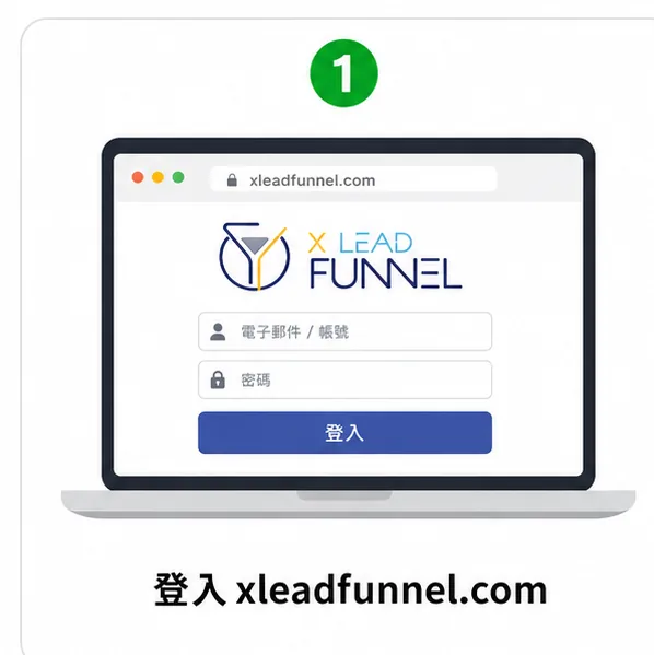 步驟 1：登入 xleadfunnel.com