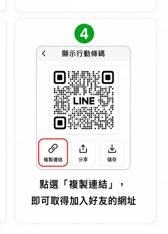 步驟 4：點選「複製連結」，即可取得加入好友的網址