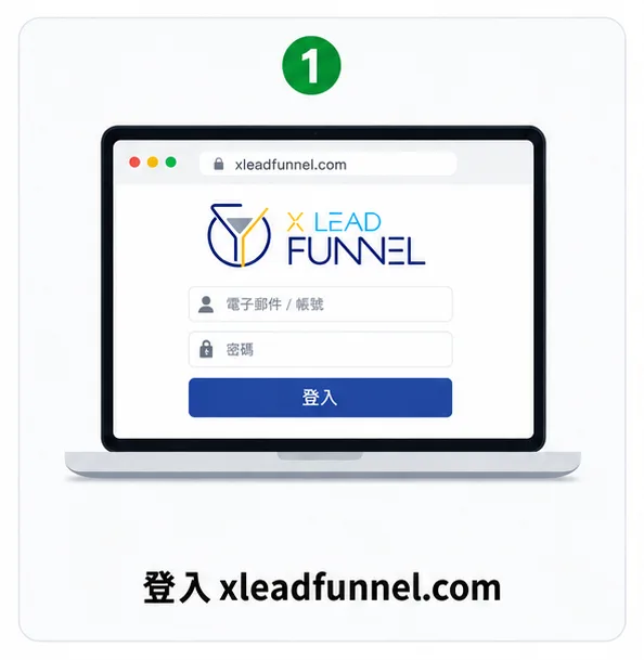 步驟 1：登入 xleadfunnel.com